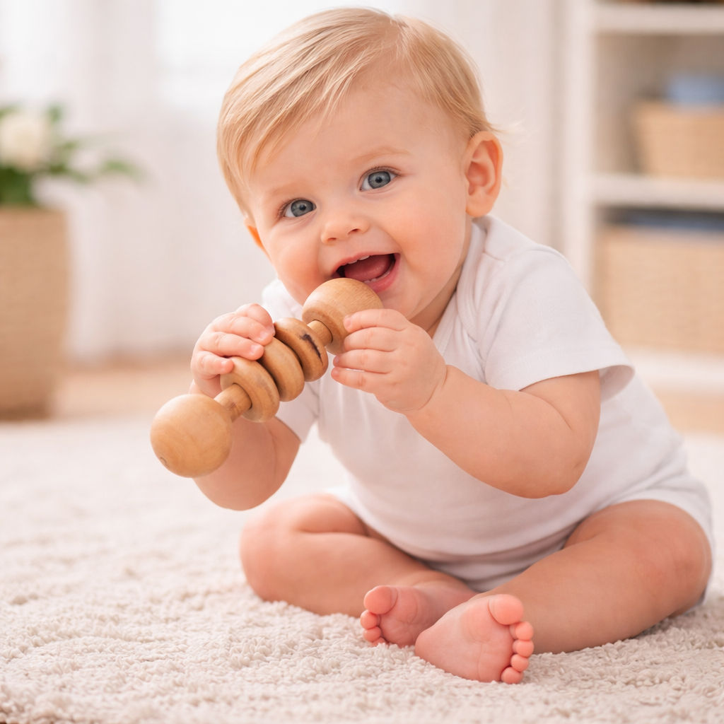 Wooden Rattle - Dumbbell with Rings